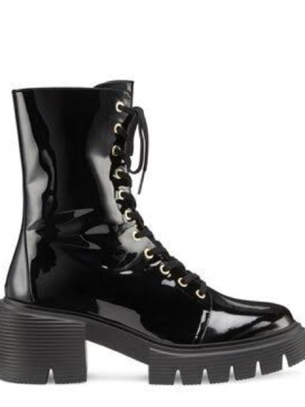 Black Patent Lug Sole Combat Boots Stuart Weitzman